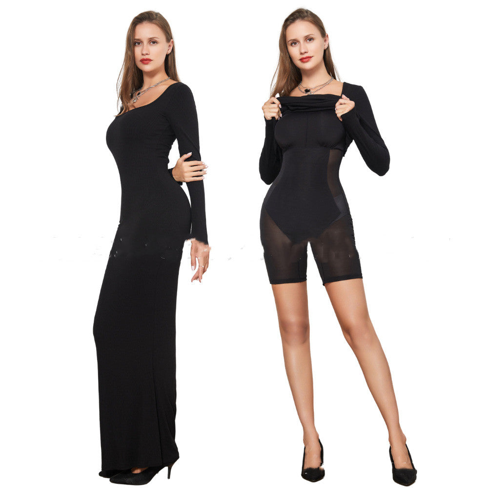 Two-in-one With Lining Double-layer Belly Contracting Hip Lifting Long Sleeve Narrow Dress - Fashioinista