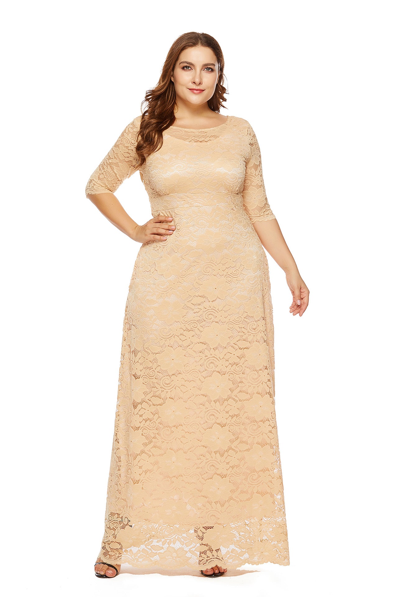 Plus Size Women New Hollow Lace Pocket Dress - Fashioinista