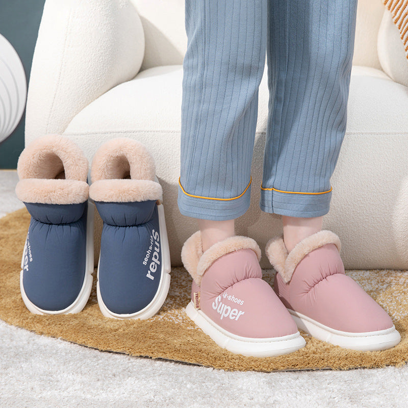 Warm House Shoes Plush Fleece High Back Heel Slippers Home Winter Warm Couple Shoes - Fashioinista