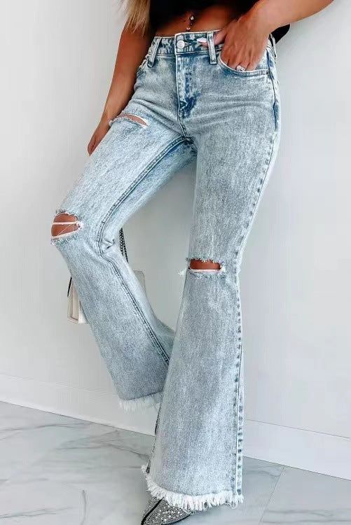 Women's Fashion Wash High Waist Ripped Jeans - Fashioinista