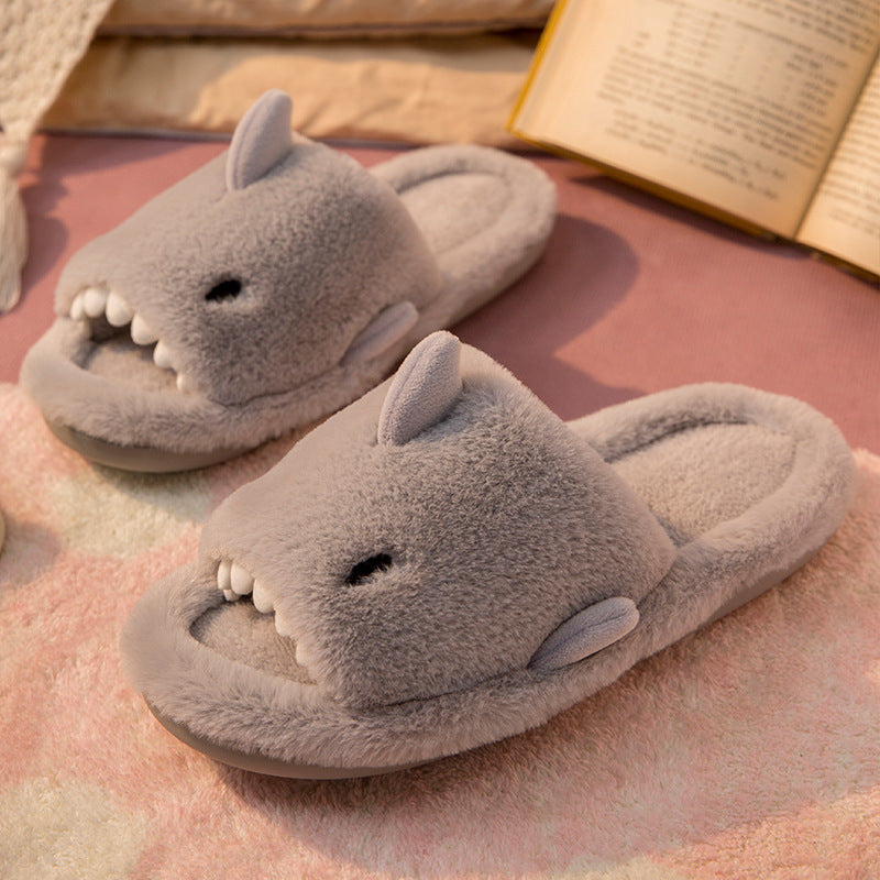 Shark Slippers Fluffy Slippers For Women Couple House Shoes Winter - Fashioinista