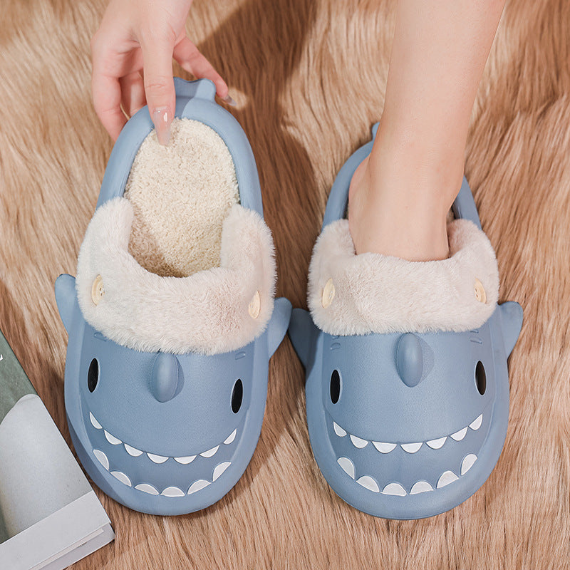 Winter Shark Shoes House Slippers With Button EVA Couple Slippers - Fashioinista