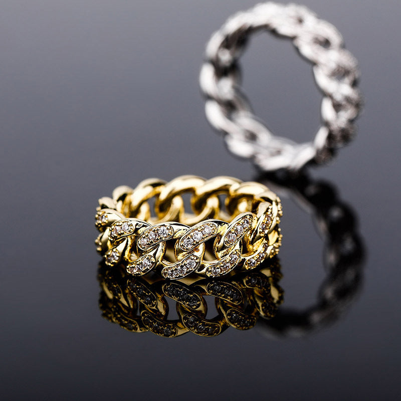 Cuban Chain Ring Inset Zircon Plating Hip Hop Rings For Men And Women