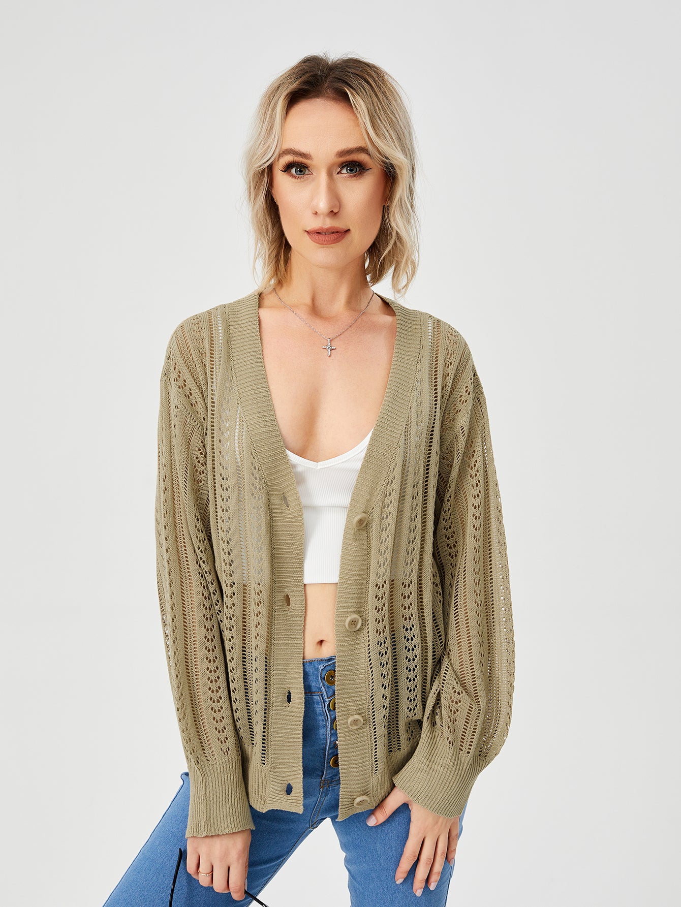 Women's Hollow Out Open Front Knit Lightweight Cardigan - Fashioinista