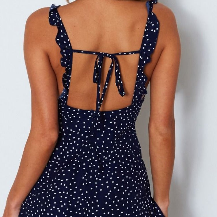 Polka-dot Strappy Dress Women Summer Fashion Beach Sundress - Fashioinista