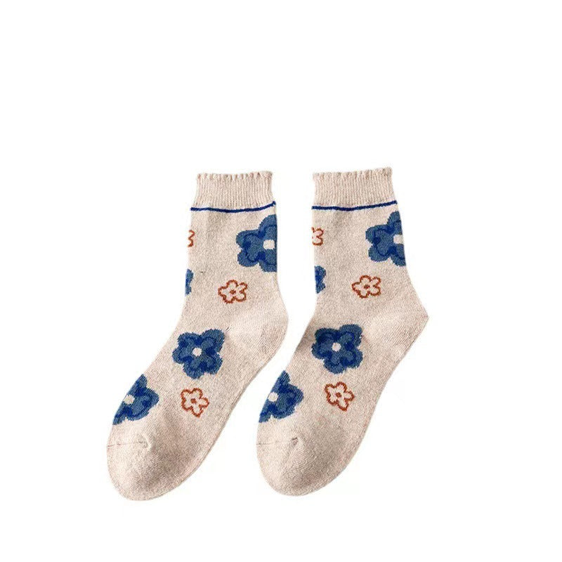 Socks Children's Autumn And Winter Thickened Wool Socks Love Flower Cashmere