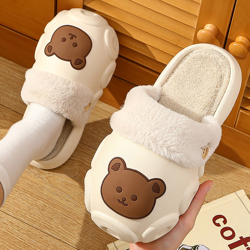 Bear Slippers Winter Warm Bedroom Slippers House Shoes For Women - Fashioinista