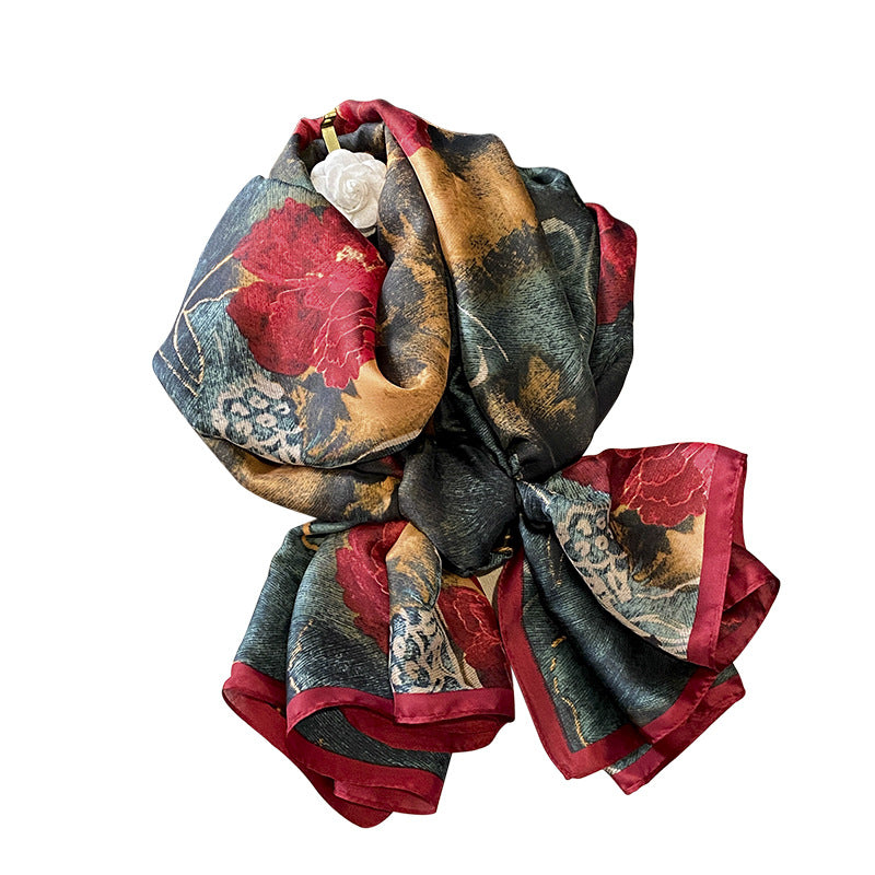 Flower Lightweight Sunscreen Imitated Silk Scarves - Fashioinista