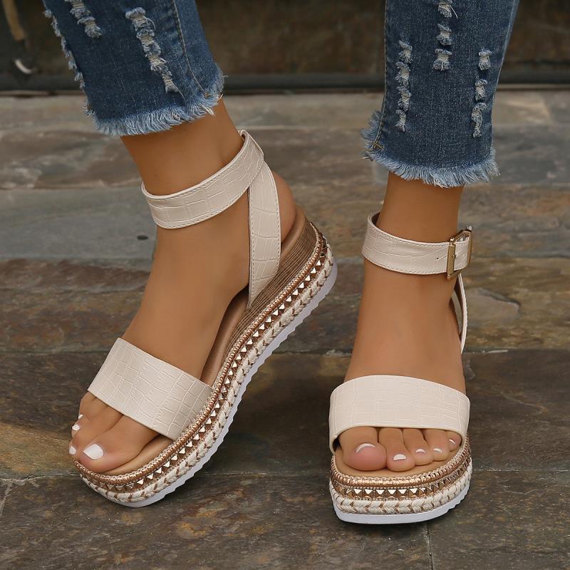 Summer Sandals Buckle Strap Hemp Wedges Platform Peep Toe Shoes Women - Fashioinista