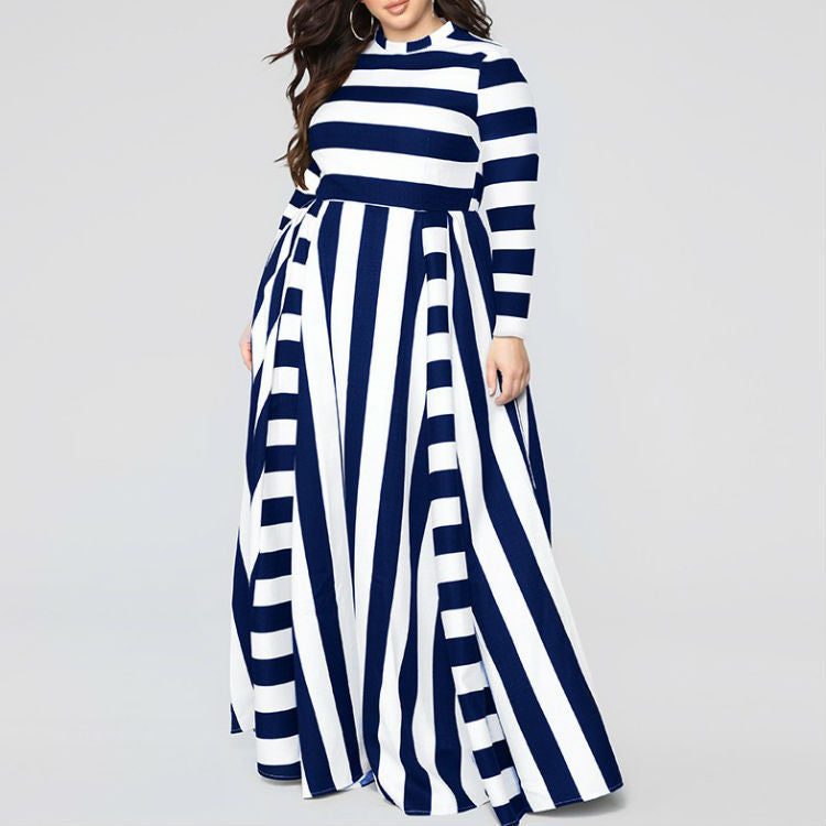 Loose Women\'s Dress Plus Size Striped Woman\'s Dress - Fashioinista