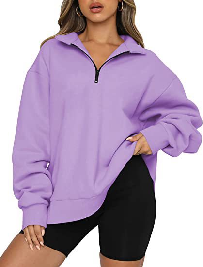 Women Sweatshirts Zip Turndown Collar Loose Casual Tops Clothes - Fashioinista