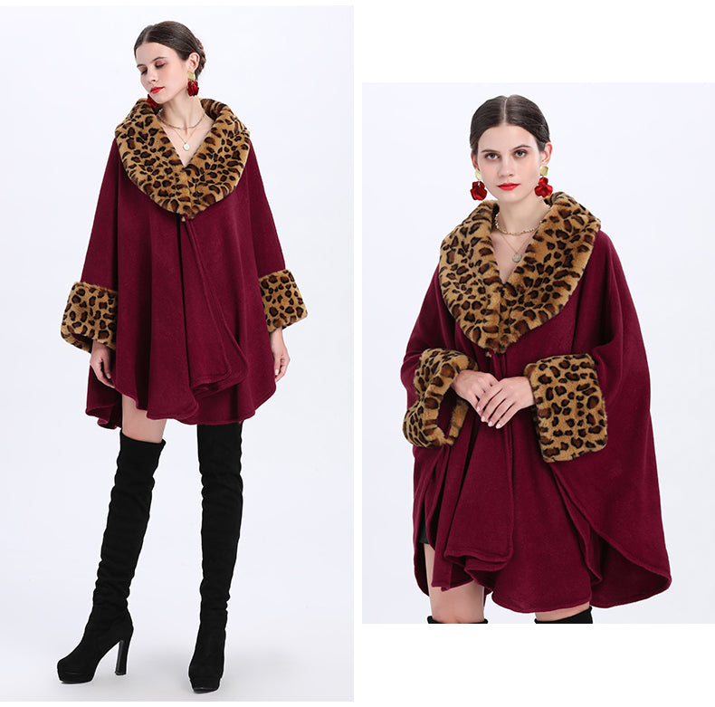 Loose Plus Size Fashion Fox Fur Collar Cloak Cape Women - Fashioinista