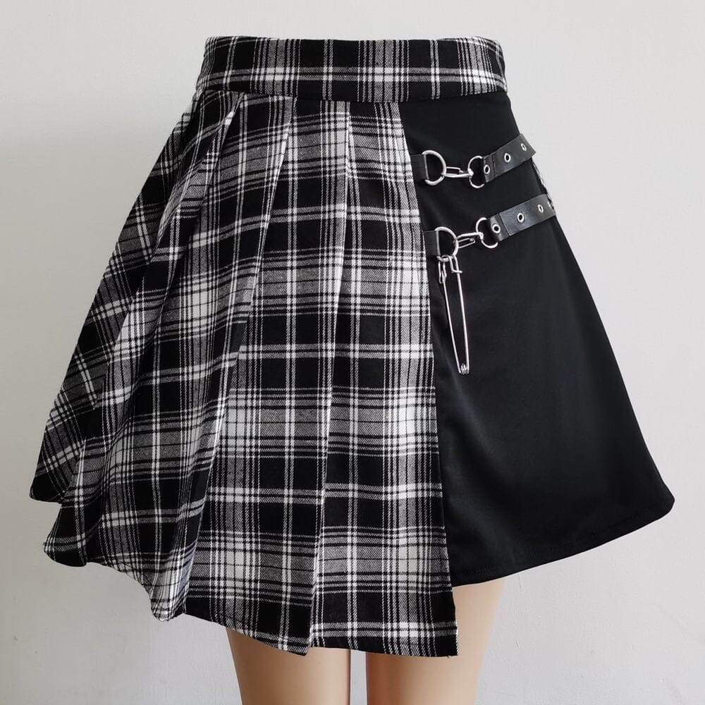Fashionable Tartan Pleated Mini Skirt Skirts FashionJosie A02 black XS 
