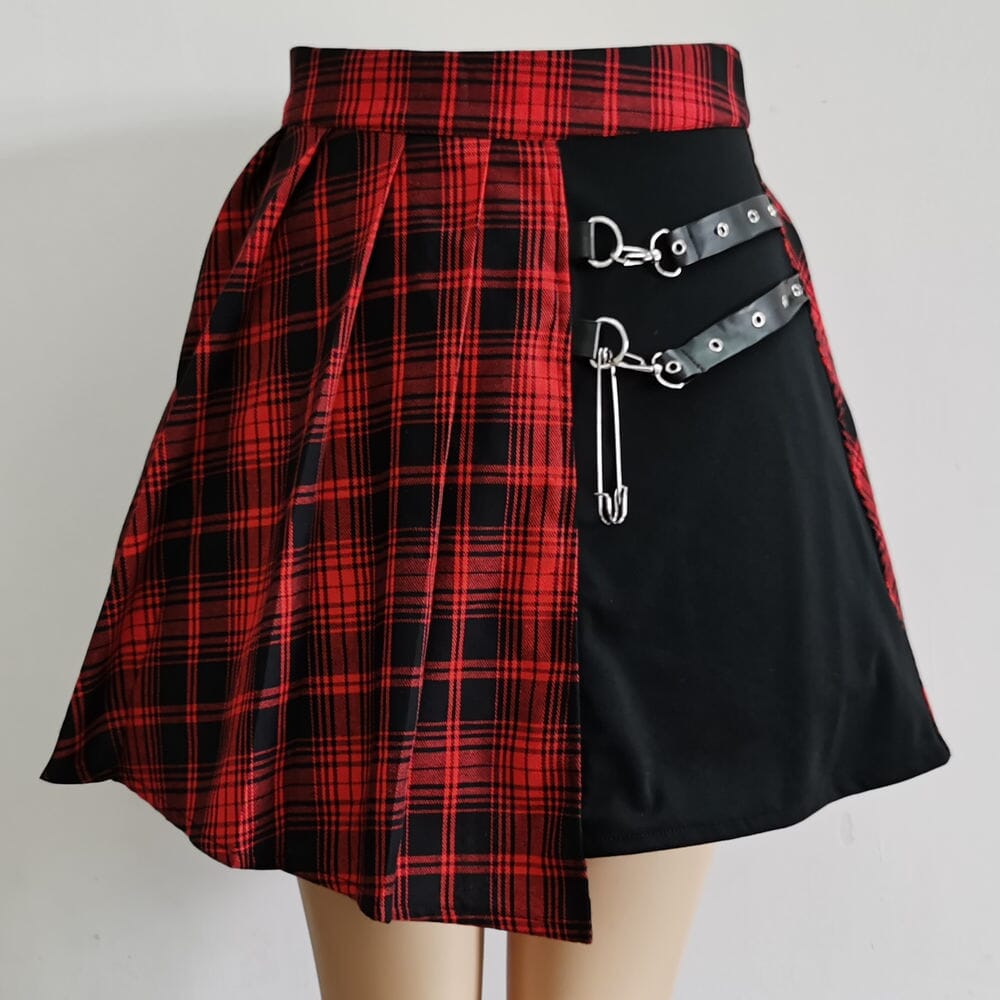 Fashionable Tartan Pleated Mini Skirt Skirts FashionJosie A02 red XS 
