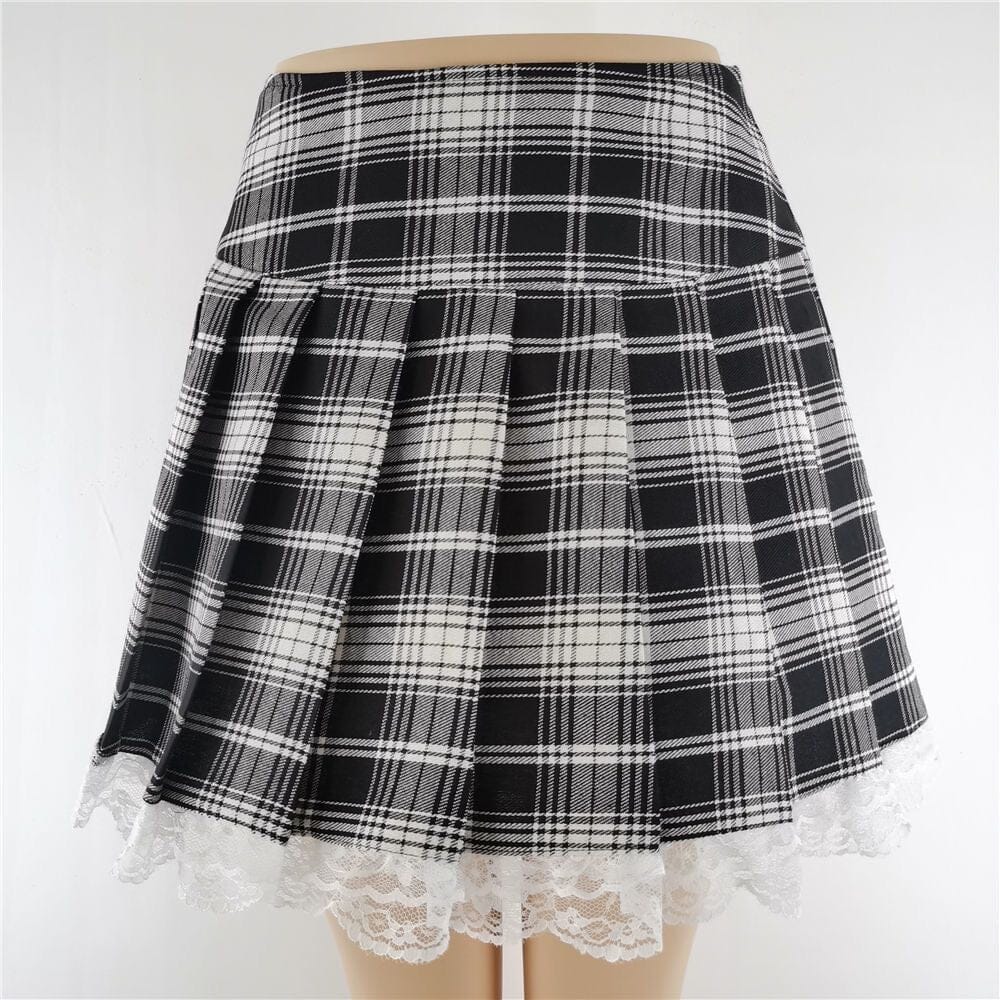 Fashionable Tartan Pleated Mini Skirt Skirts FashionJosie A03 black XS 