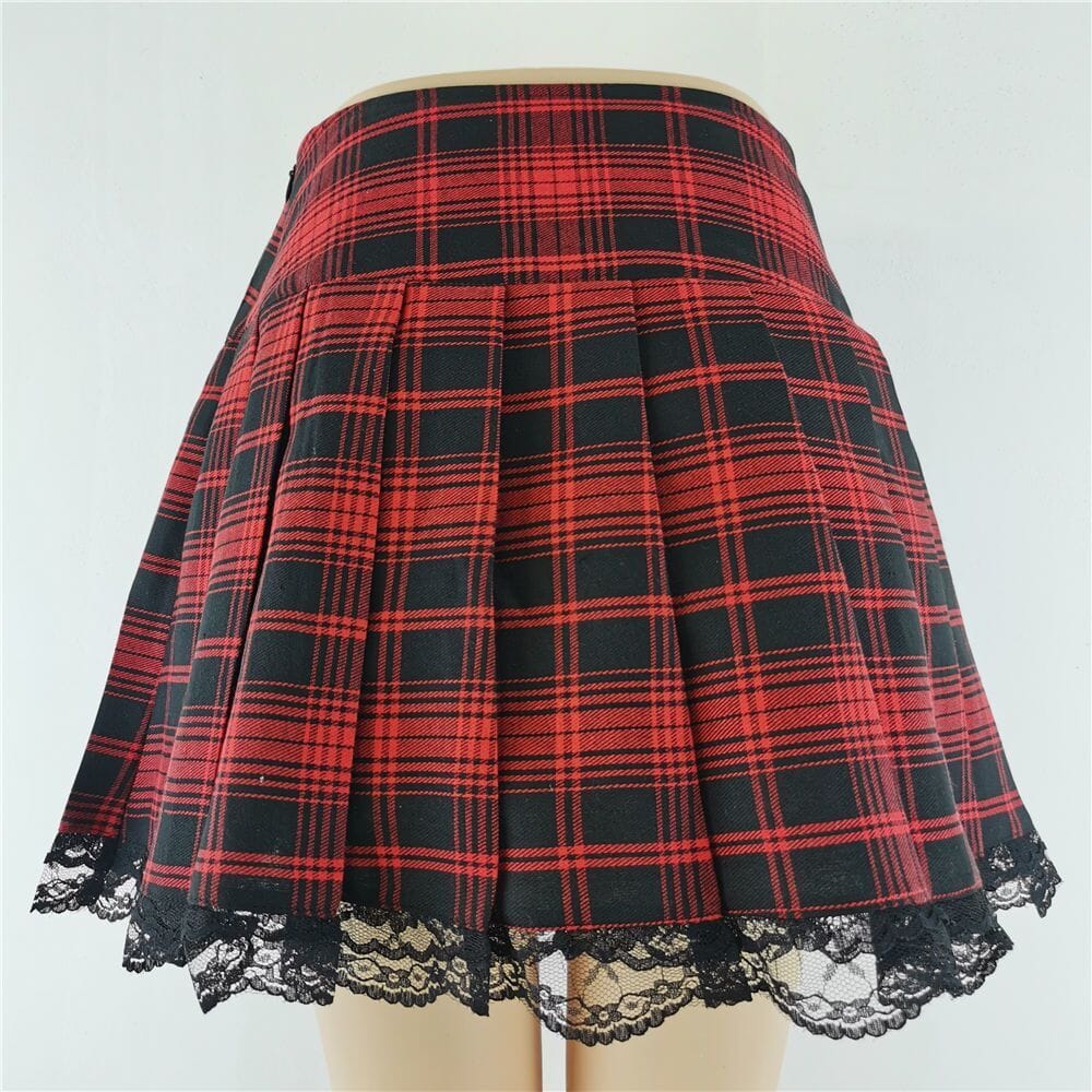 Fashionable Tartan Pleated Mini Skirt Skirts FashionJosie A03 red XS 