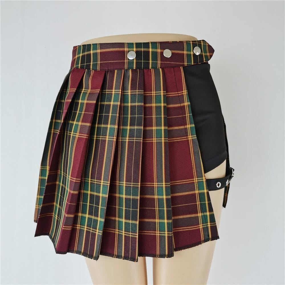 Fashionable Tartan Pleated Mini Skirt Skirts FashionJosie green plaid XS 