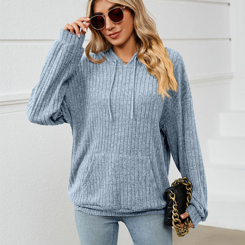 Knitted Sweater With Hooded Pit Stripe Kangaroo Pocket Sweater - Fashioinista