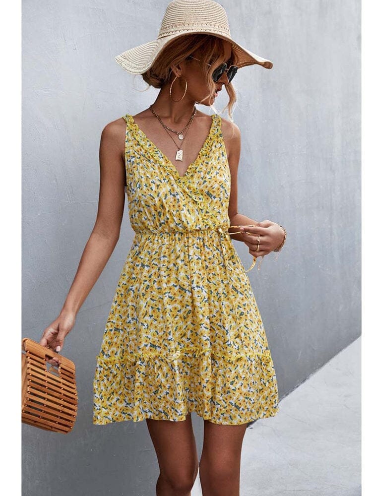 Floral V-Neck Sleeveless Dress Dresses Fashionjosie 