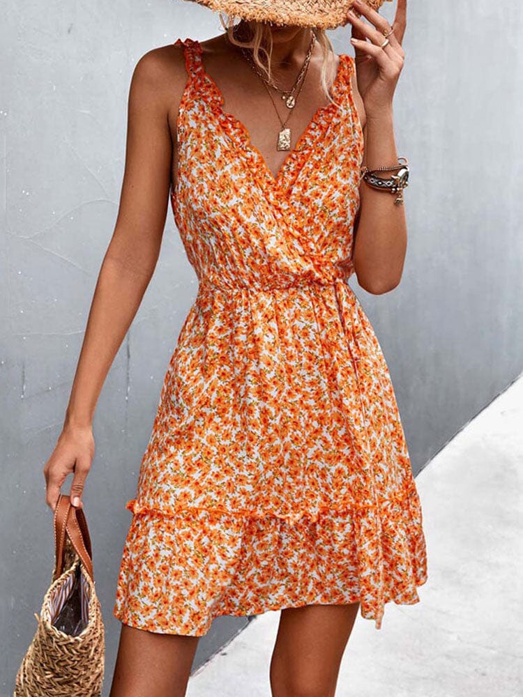 Floral V-Neck Sleeveless Dress Dresses Fashionjosie 