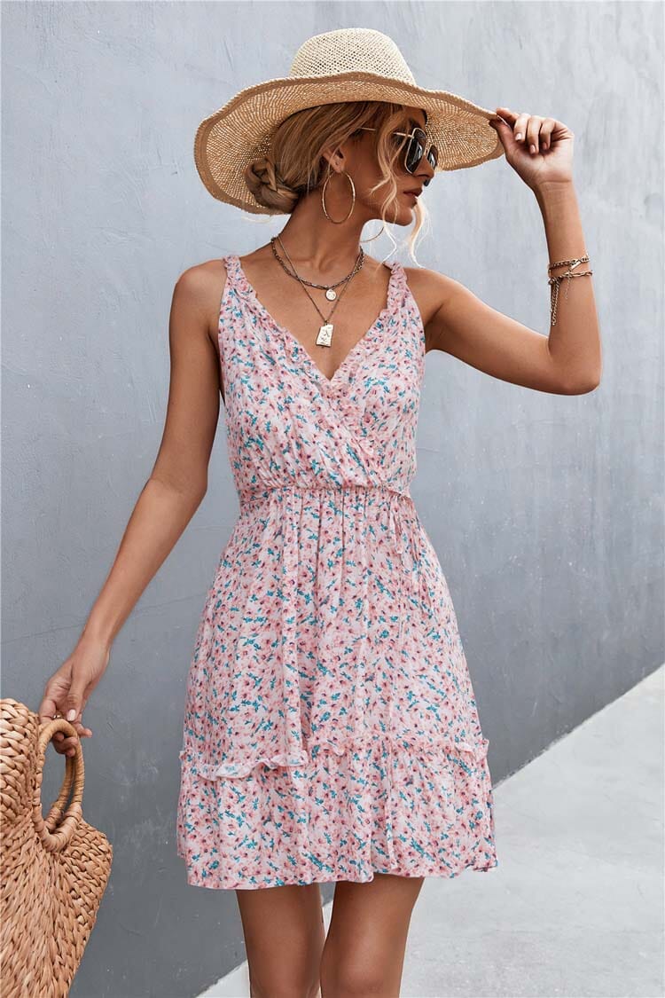 Floral V-Neck Sleeveless Dress Dresses Fashionjosie 