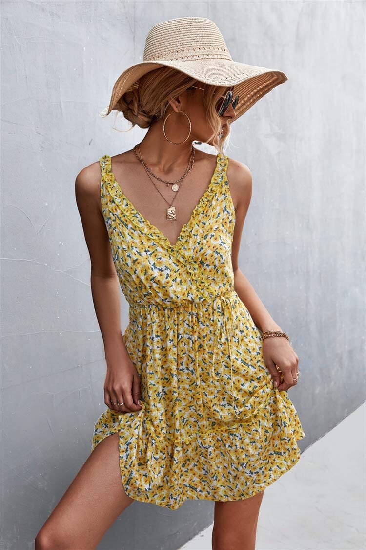 Floral V-Neck Sleeveless Dress Dresses Fashionjosie 