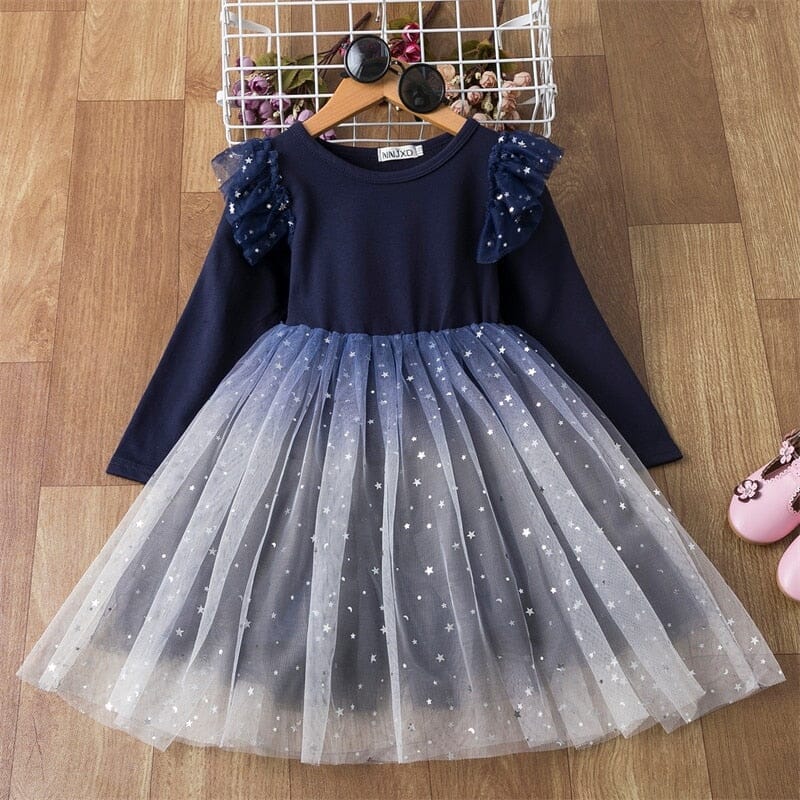 Full Sleeve French Style Dresses for Children Baby & Toddler Dresses Fashionjosie 220 blue 3T 