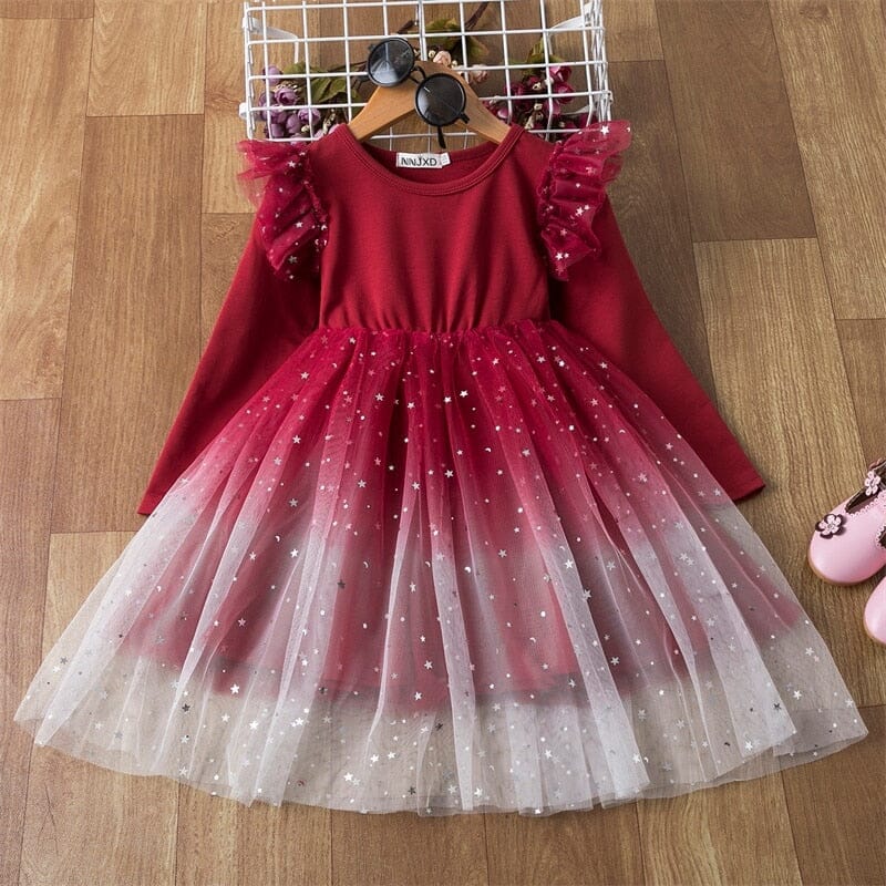 Full Sleeve French Style Dresses for Children Baby & Toddler Dresses Fashionjosie 220 red 3T 