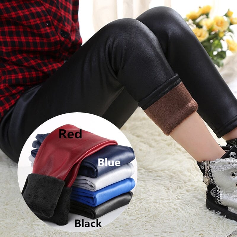 Girls' Warm PU Leather Leggings Pants Fashionjosie 