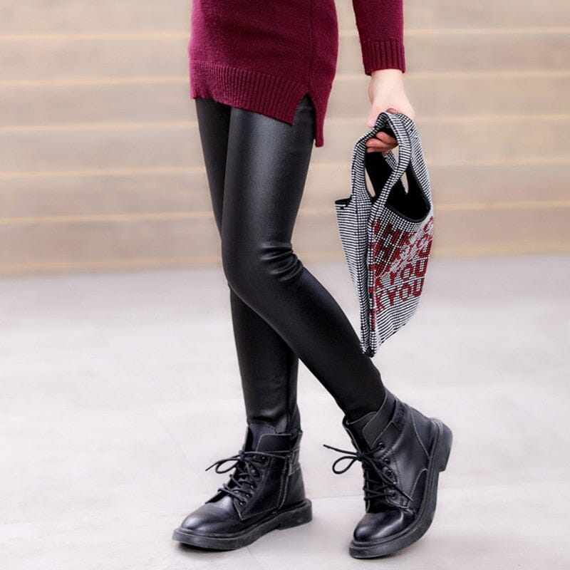 Girls' Warm PU Leather Leggings Pants Fashionjosie 