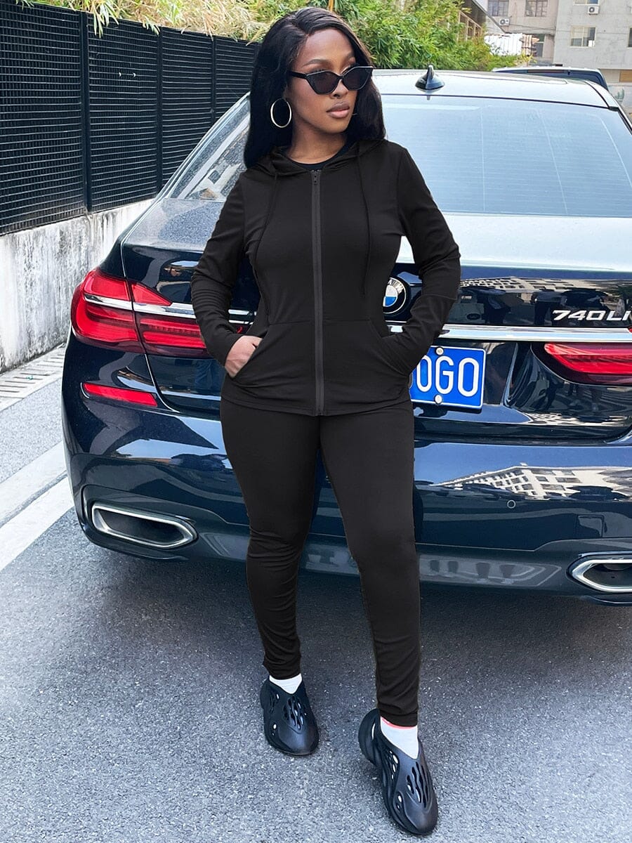 Hooded Kangaroo Pocket Tracksuit Hoodies & Sweatshirts Fashionjosie Black XS China