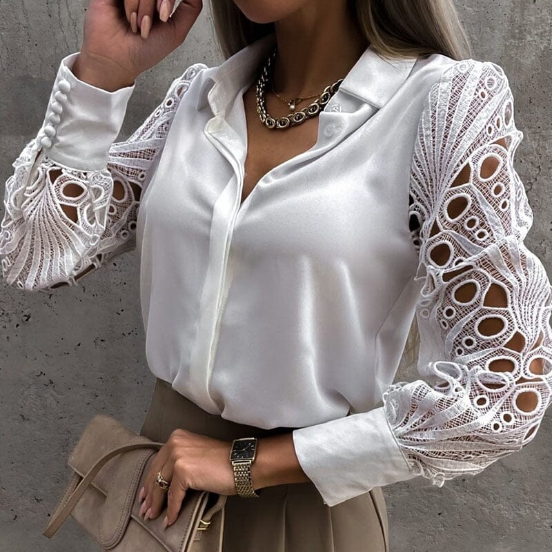 Lace Elegance: Sexy Women's Blouse Blouses & T-Shirts Fashionjosie White S 