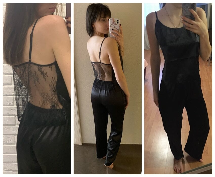 Loose Black Lace Pajamas with Pants Pajamas Fashionjosie 