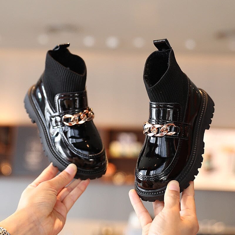 Metal Chain Princess Boots Baby Shoes Fashionjosie black 26 (Inner 16cm) 