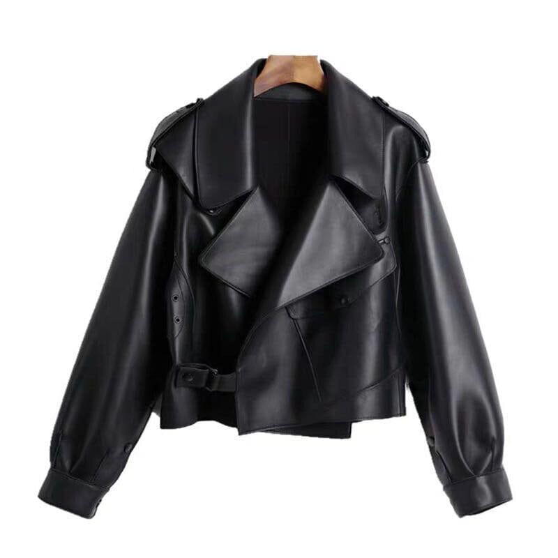 Oversize Sheepskin Leather Jacket Coats & Jackets Fashionjosie Black S 