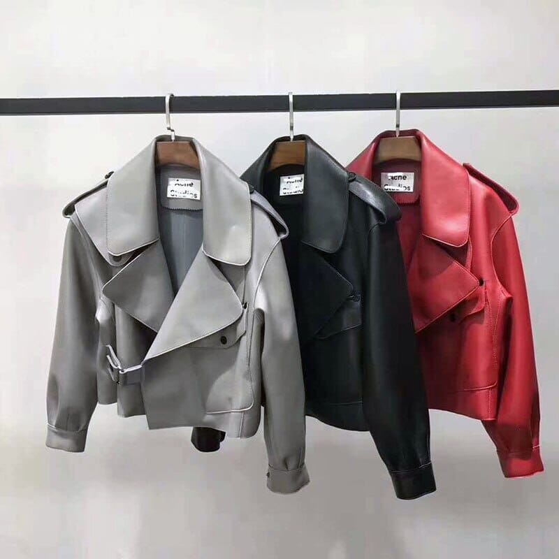 Oversize Sheepskin Leather Jacket Coats & Jackets Fashionjosie Gray S 