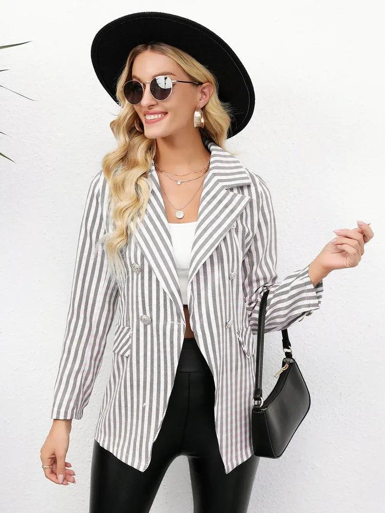 Plaid Double-Breasted Blazer: Chic & Elegant Coats & Jackets Fashionjosie 