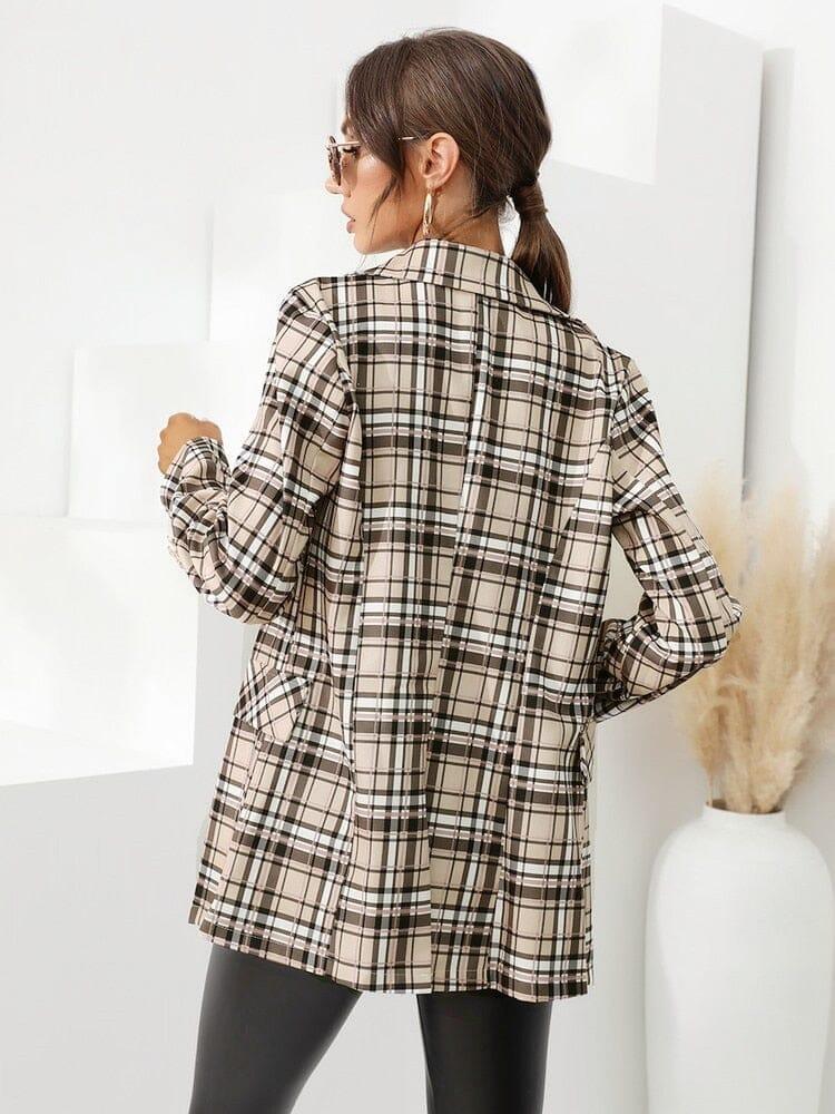 Plaid Double-Breasted Blazer: Chic & Elegant Coats & Jackets Fashionjosie 