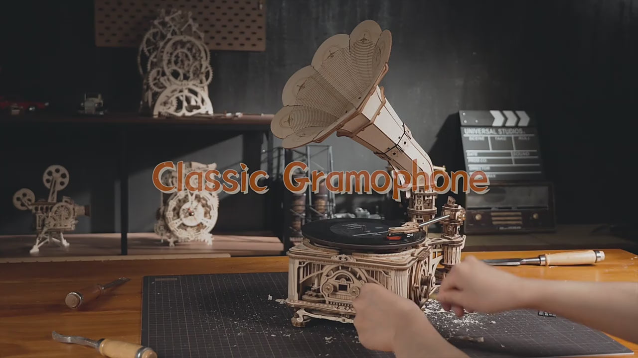 ROKR DIY Hand Crank Gramophone | Wooden Puzzle Model Kit
