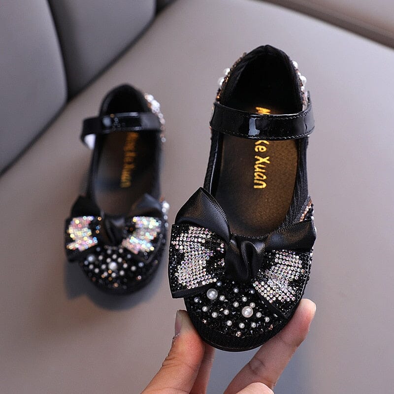 Rhinestone Bow Princess Girls' Shoes Shoes Fashionjosie Black 21 (Inner 13.7CM) 