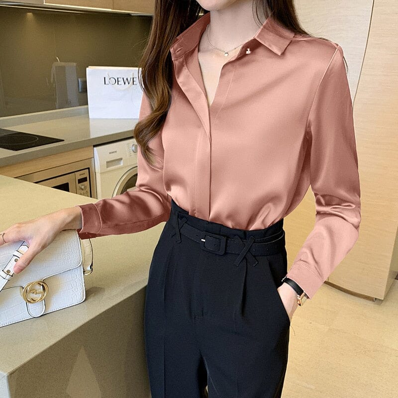 Silk Women's Shirt Long Sleeve Blouses & T-Shirts Fashionjosie 