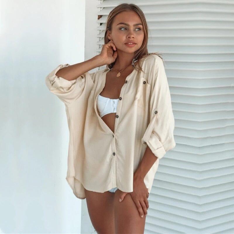 Beach Cover with Mandarin Sleeve Swimwear Fashionjosie 