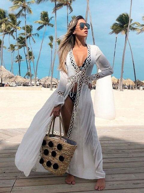 Beach Cover with Mandarin Sleeve Swimwear Fashionjosie 