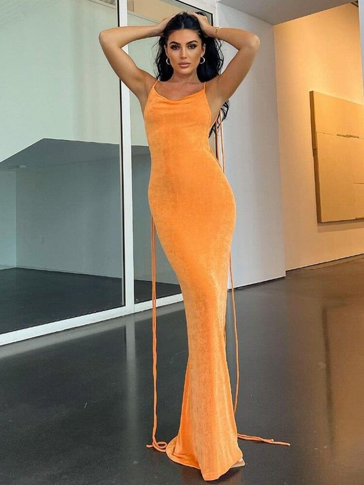 Luxury Chic Women Long Evening Dress Fashionjosie Orange S 