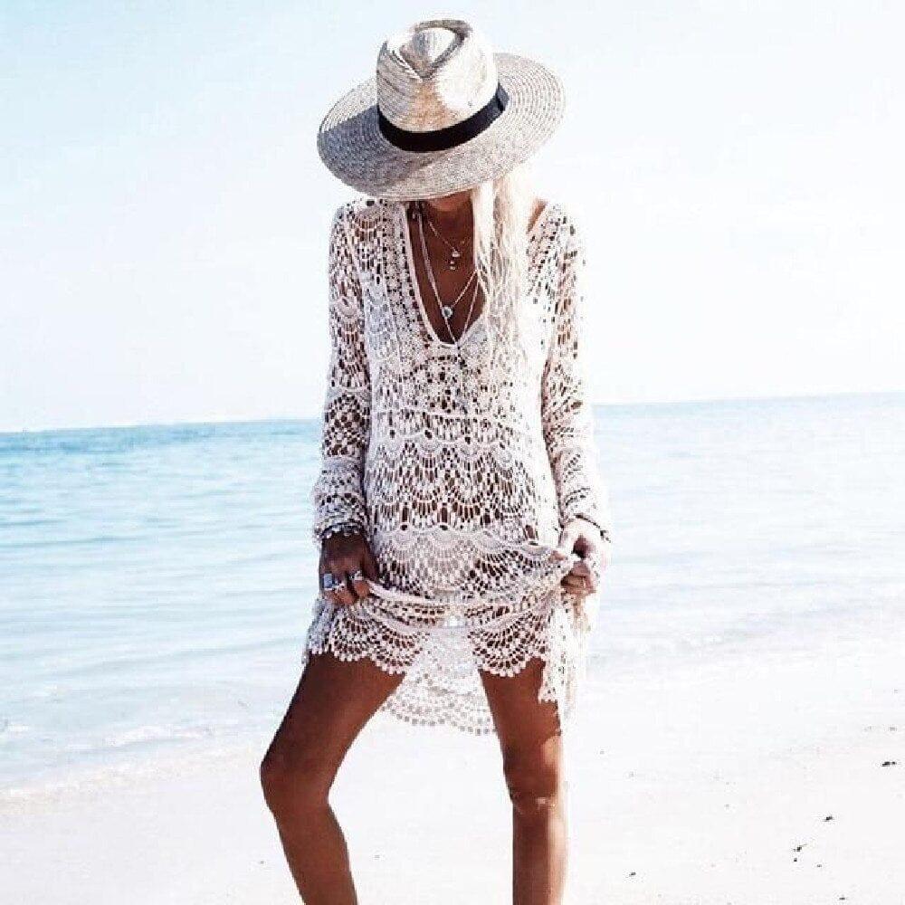 Sexy Beach Cover up Crochet White Fashionjosie White One Size 